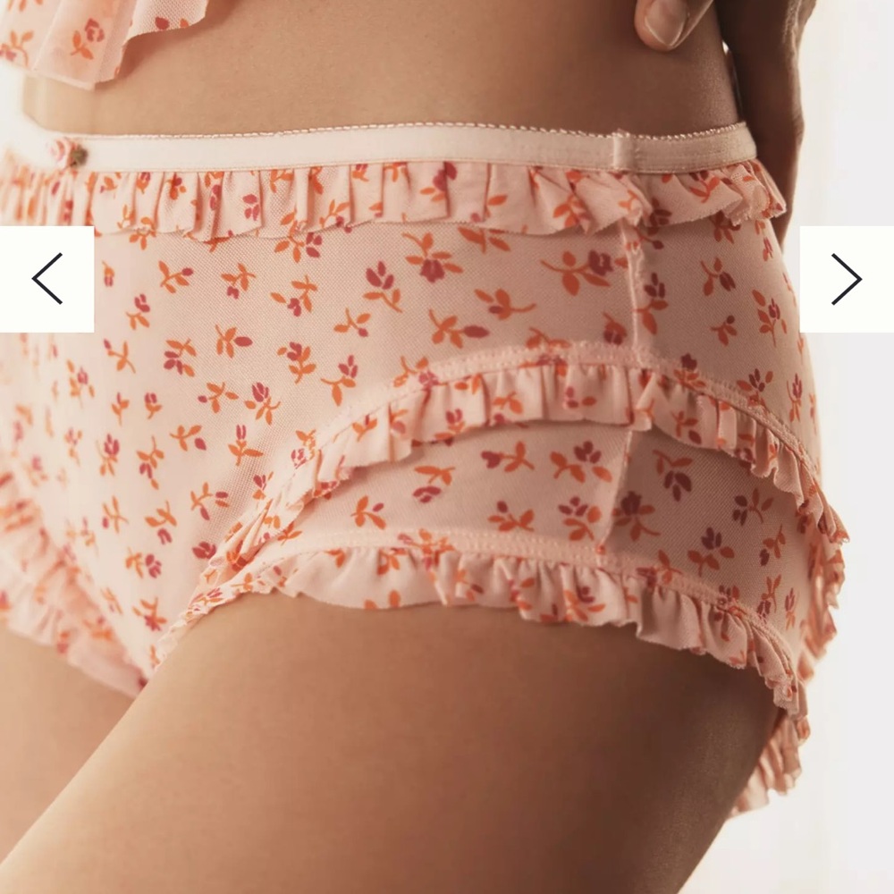 Anthropologie Smocked Printed Briefs Panties Peach Floral Mesh Underwear M NEW